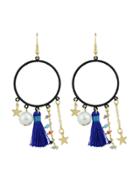 Romwe Blue Tassel Simulated-pearl Colorful Beads Star Charms Drop Earrings