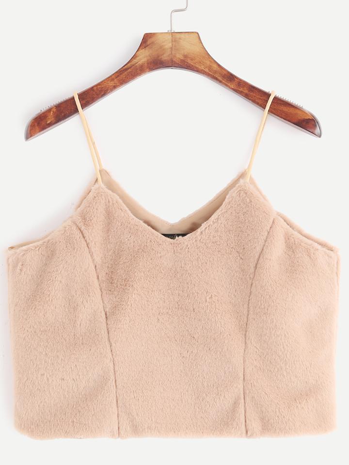 Romwe Apricot Fuzzy Crop Cami Top