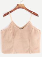 Romwe Apricot Fuzzy Crop Cami Top
