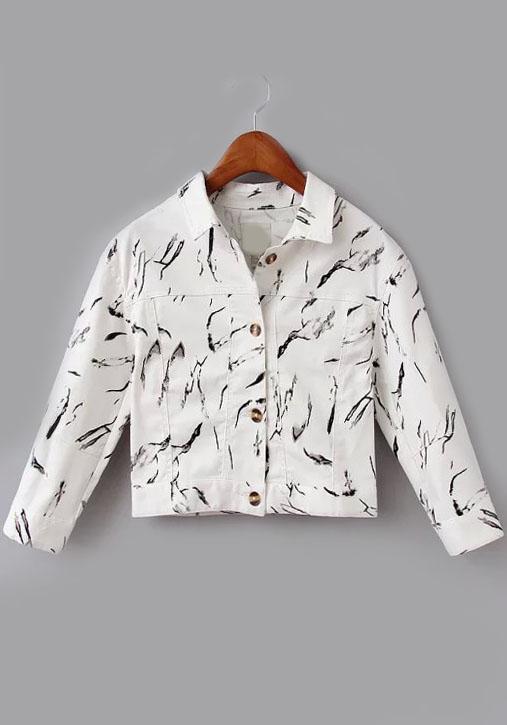 Romwe Lapel Marble Print Jacket