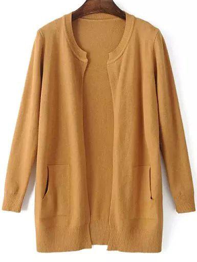 Romwe Pockets Knit Yellow Cardigan