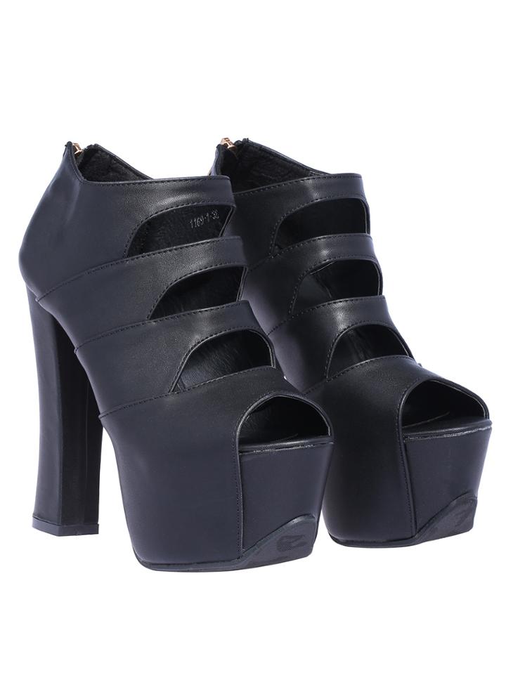 Romwe Black Hollow High Heel Hidden Platform Shoes