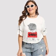 Romwe Plus Letter And Figure Print Tee