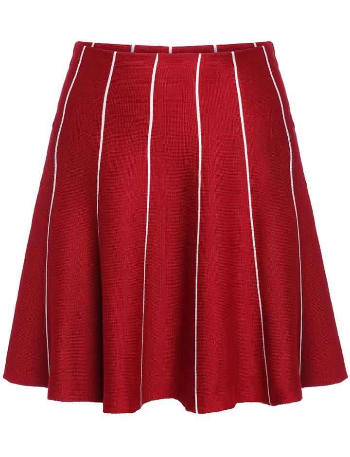Romwe Vertical Stripe Flouncing Red Skirt