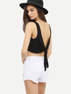 Romwe Tie-back Loose-fit Crop Tank Top - Black