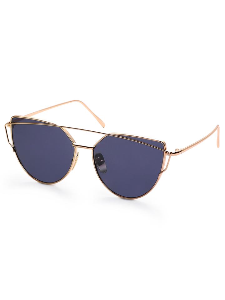 Romwe Gold Frame Black Reflective Lenses Sunglasses