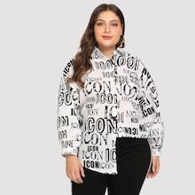 Romwe Plus Letter Print Blouse