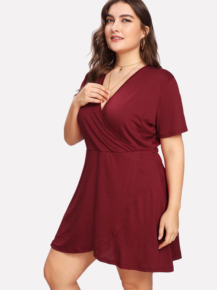 Romwe Solid Surplice Neckline Dress