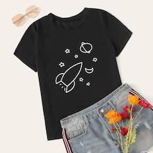 Romwe Rocket & Planet Print Tee