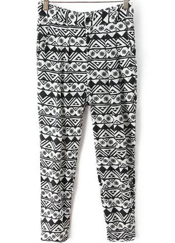 Romwe Black White Geometric Print Pant