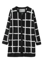 Romwe Check Print Black Cardigan