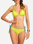 Romwe Shirred Polka Dot Print Side-tie Bikini Set - Yellow