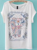 Romwe Elephant Print White T-shirt