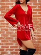 Romwe Red Deep V Neck Side Slit Dress