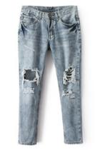 Romwe Distressed Cut-out Pocketed Cool Jeans