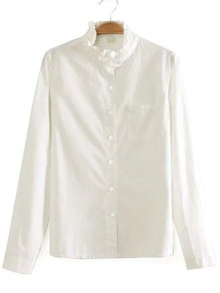 Romwe Fungus Collar Button-down Pocket Blouse