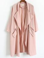 Romwe Lapel Long Sleeve Pockets Pink Coat
