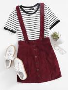 Romwe Button Up Cord Pinafore Skirt