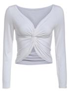 Romwe V Neck Pleated Crop T-shirt