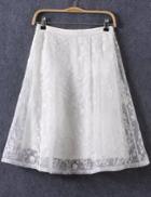Romwe High Waist Organza Embroidered White Skirt