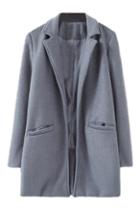 Romwe Pocketed Open Front Grey Coat