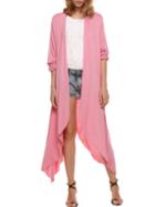 Romwe Asymmetrical Long Pink Coat