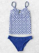 Romwe Two Tone Printed Keyhole Front Tankini Set