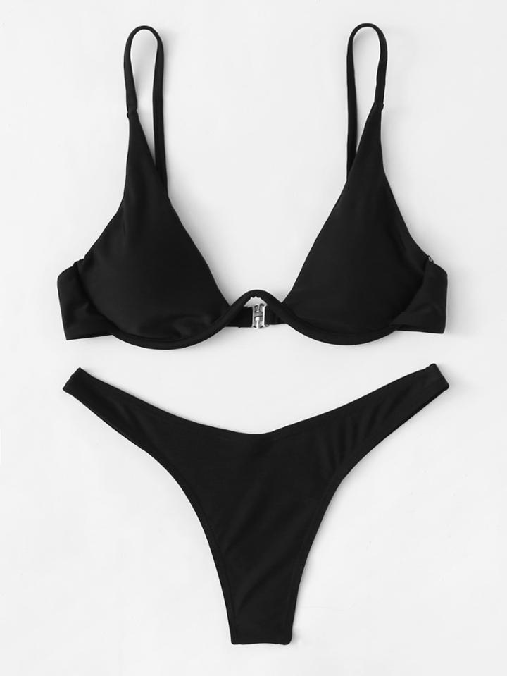 Romwe Adjustable Straps Bikini Set