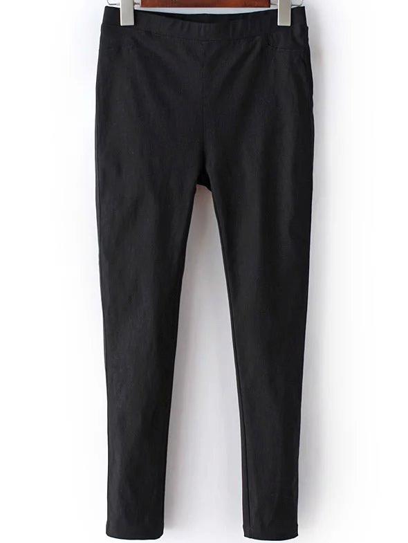 Romwe Elastic Waist Pockets Black Leggings
