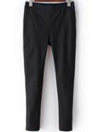Romwe Elastic Waist Pockets Black Leggings
