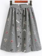 Romwe Black And White Plaid Print Button Up Midi Skirt