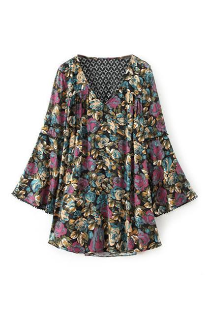 Romwe Floral Print Hollow-out Dress