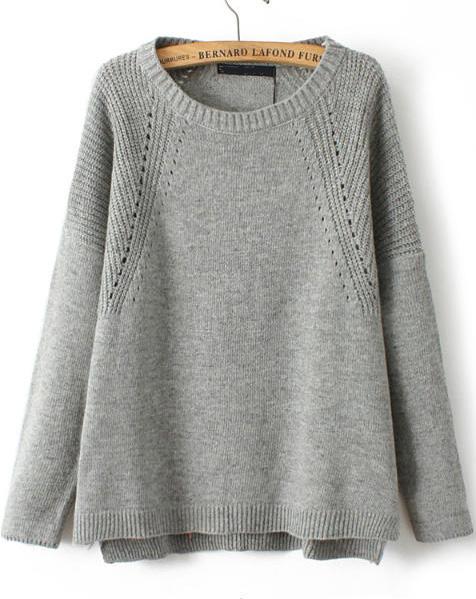 Romwe Hollow Knit Loose Grey Sweater