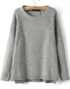 Romwe Hollow Knit Loose Grey Sweater