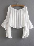 Romwe Off-the-shoulder Bell Sleeve Blouse - White