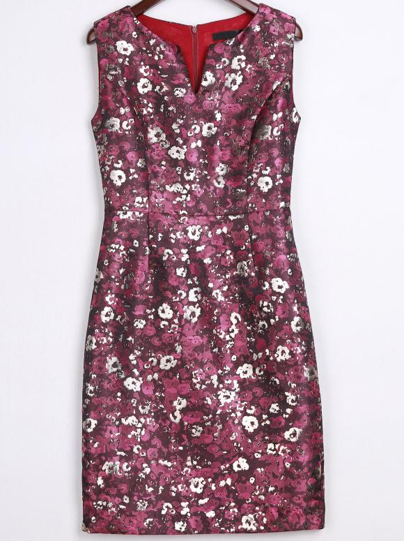 Romwe Purple Sleeveless Jacquard Sheath Dress