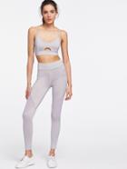 Romwe Cut Out Front Cami Top With Mesh Paneled Leggings