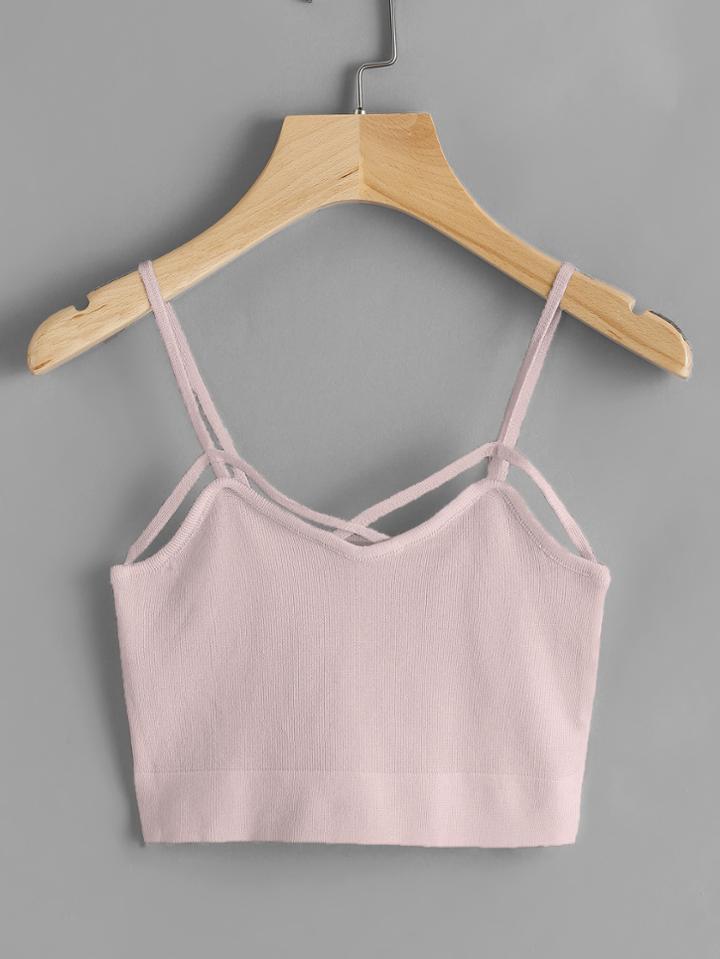 Romwe Cross Front Strappy Detail Crop Cami Top