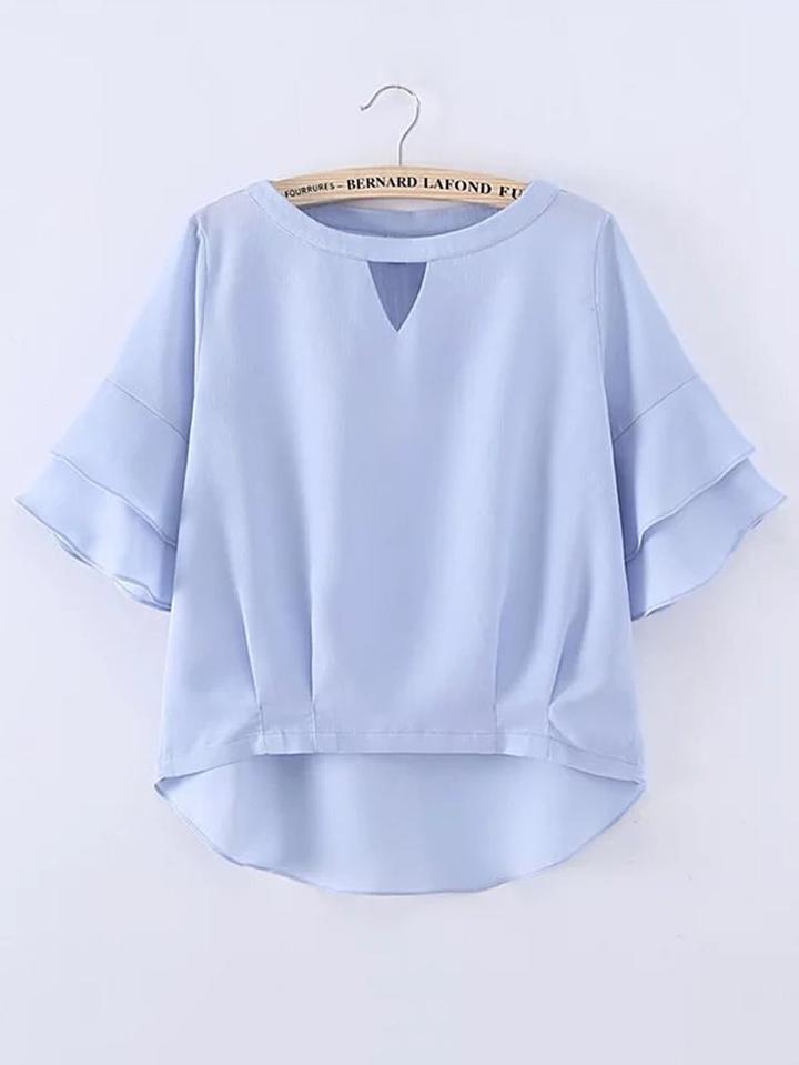 Romwe Layered Bell Sleeve High Low Top