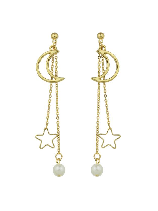 Romwe Gold Long Chain Hanging Earrings Moon Star Shape