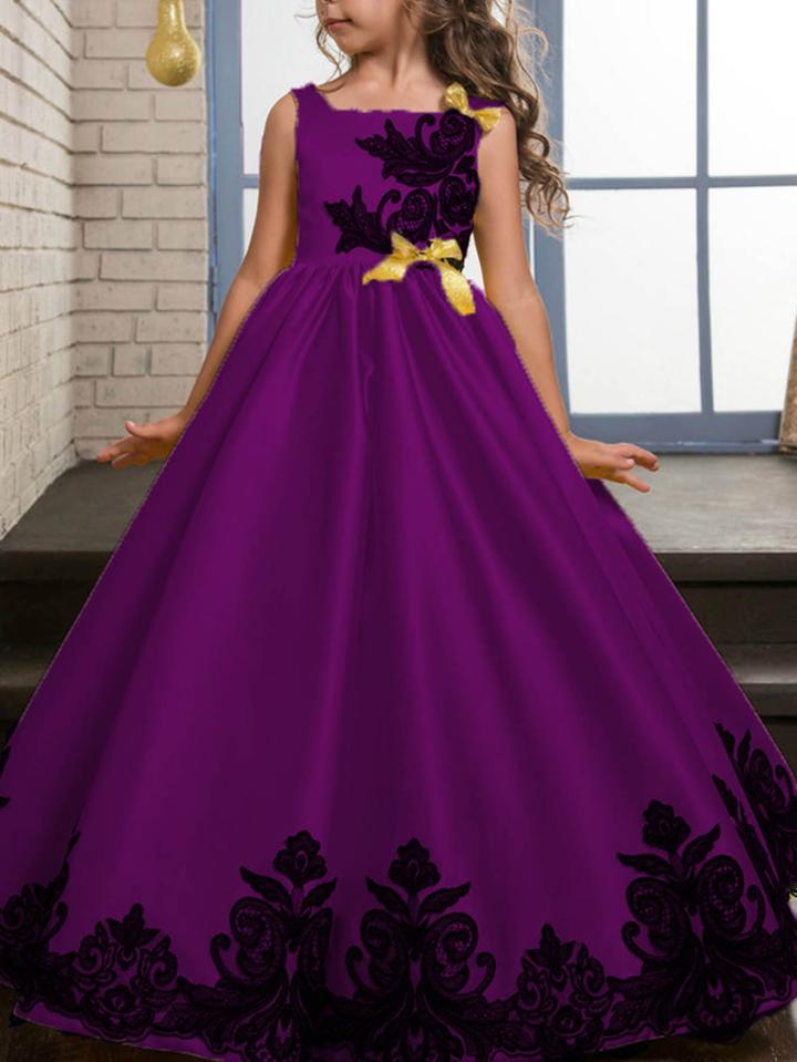 Romwe Lace Embroidery Bowknot Satin Ball Gown