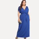 Romwe Plus Self Tie Waist Wrap Dress