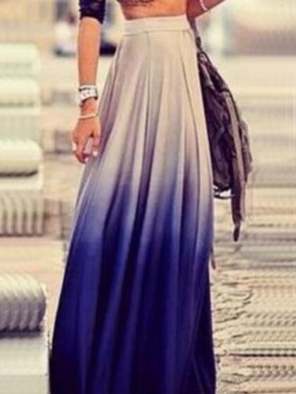 Romwe Ombre Long Chiffon Skirt