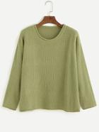 Romwe Green Long Sleeve Texture Sweater