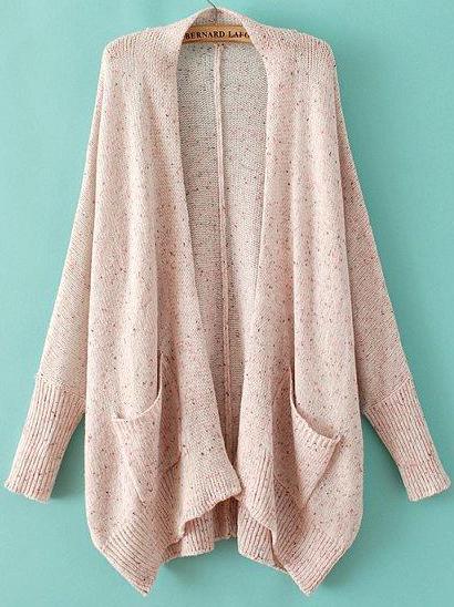 Romwe Pink Long Sleeve Pockets Knit Cardigan