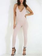 Romwe Pink Drop Armhole Scoop Back Skinny Cami Jumpsuit