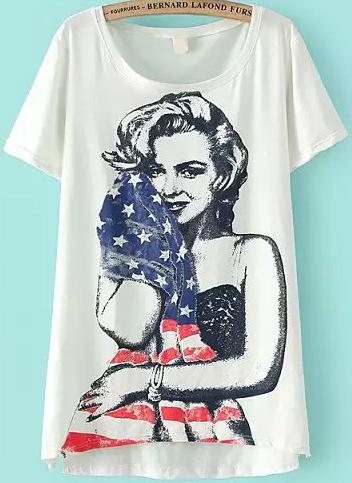 Romwe Monroe Print White T-shirt