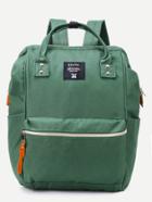 Romwe Green Zip Closure Canvas Backpack
