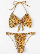 Romwe Leopard Knot Bikini Set