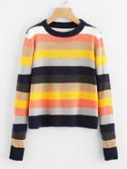 Romwe Colorful Wide Striped Knit Sweater